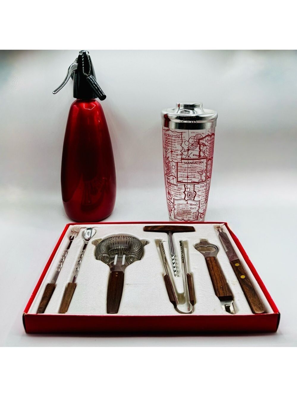 Vintage 1960s Mad Men Style Bar Cart Cocktail Set
